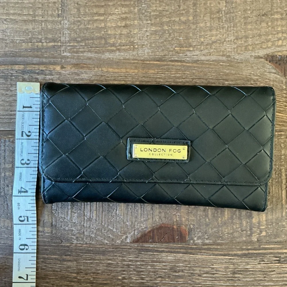 London Fog Lara Woven Black Flap Wallet.
